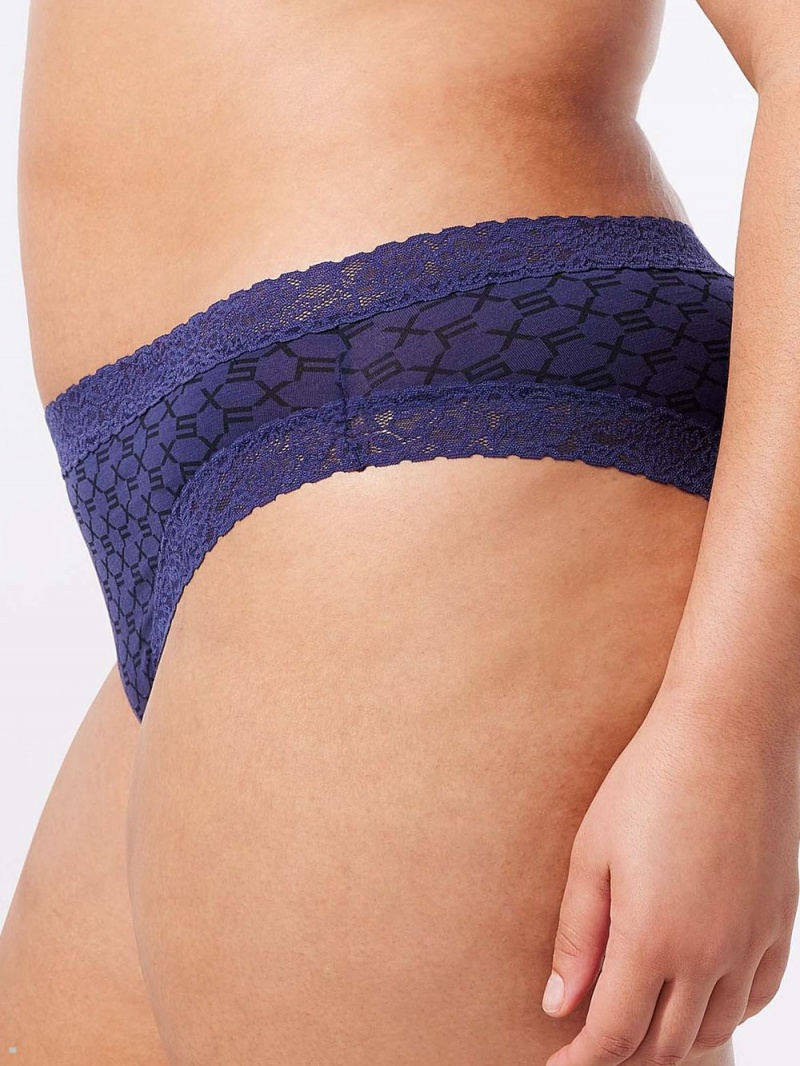 Savage X Fenty Cotton Essentials Lace-Trim Mørkeblå | DN2409138