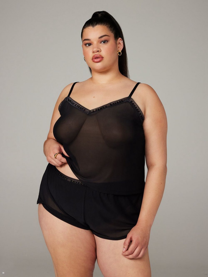 Savage X Fenty Logo-Trim Mesh Sleep Cami Sort | VF9162384