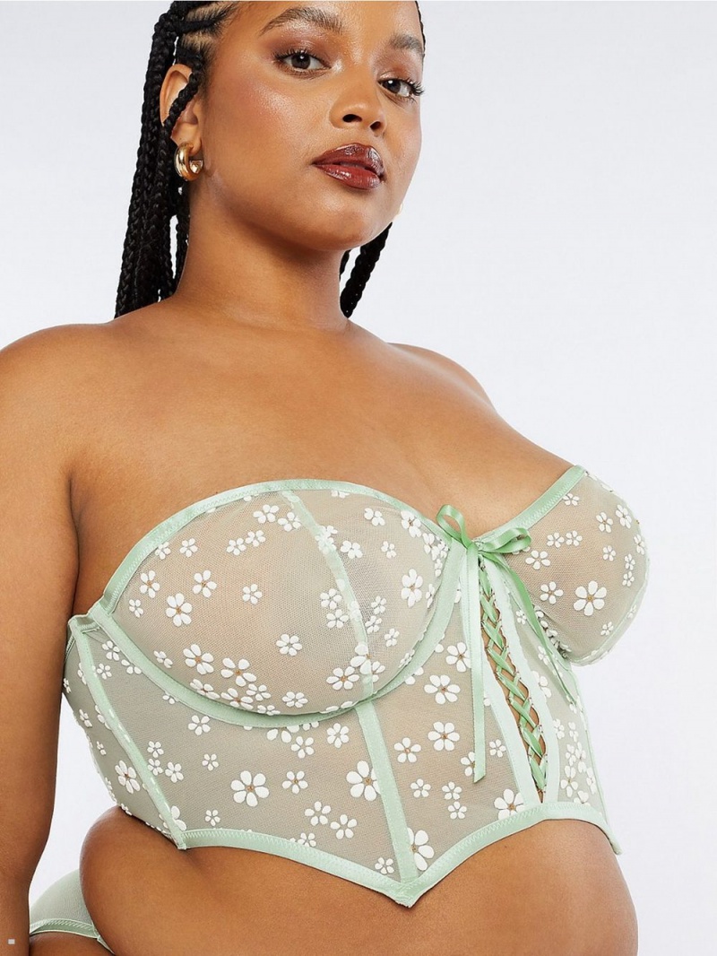 Savage X Fenty Puff Daisy Unlined Bustier Mintgrønne | FH0498621