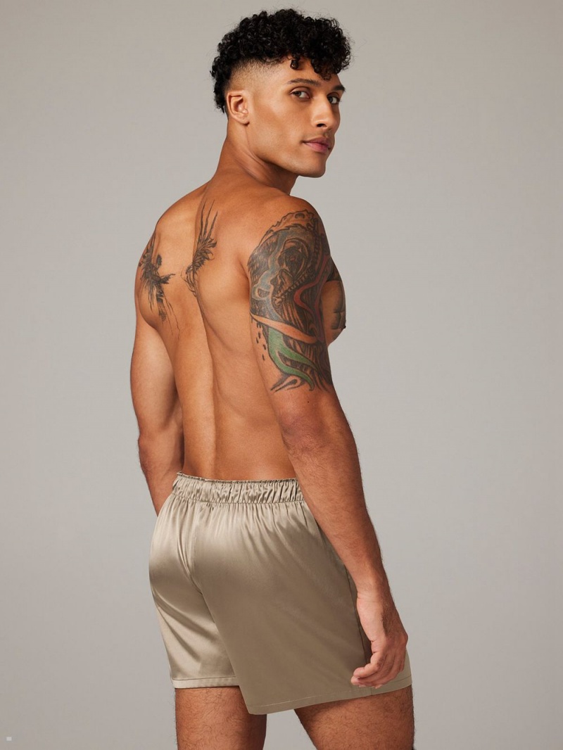 Savage X Fenty Satin Boxers Beige | EY6182409