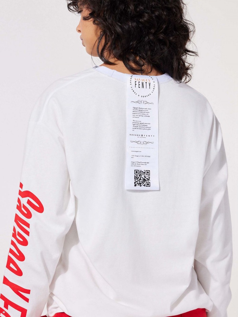 Savage X Fenty Sexties Grafisk Long-Sleeve Hvide | FK8075324