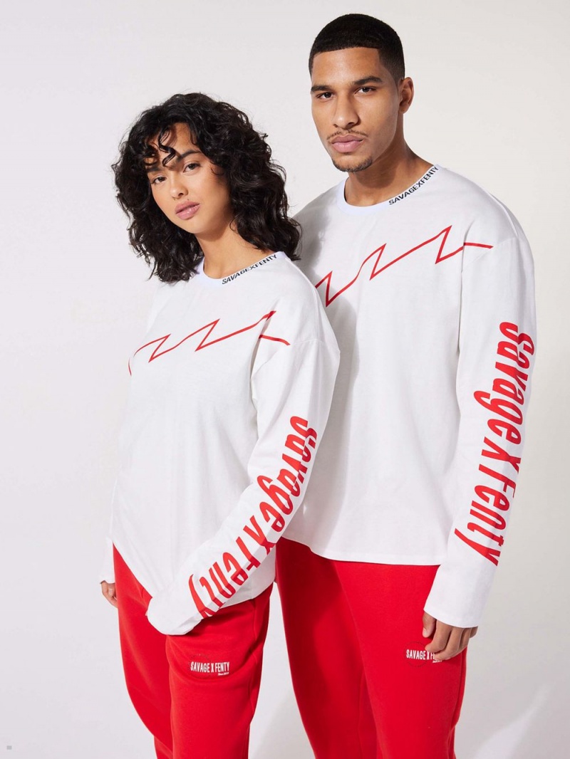 Savage X Fenty Sexties Grafisk Long-Sleeve Hvide | FK8075324