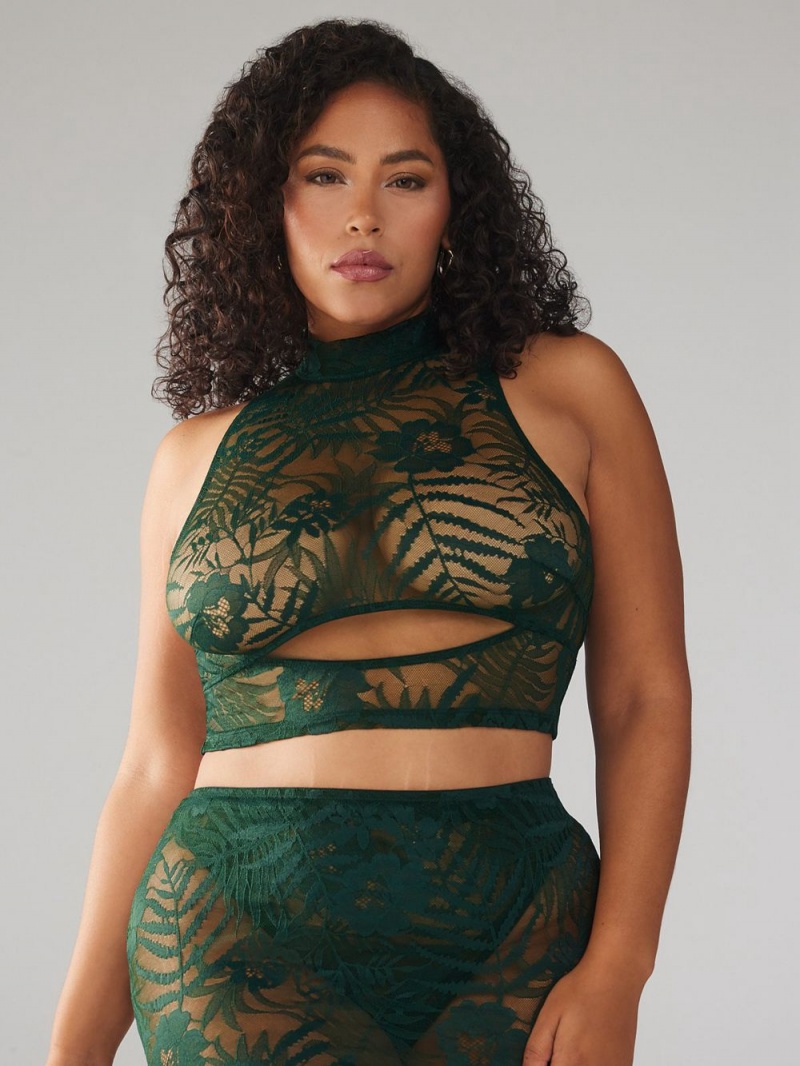 Savage X Fenty Shadowplay Lace Keyhole Crop Grøn | WG6841539