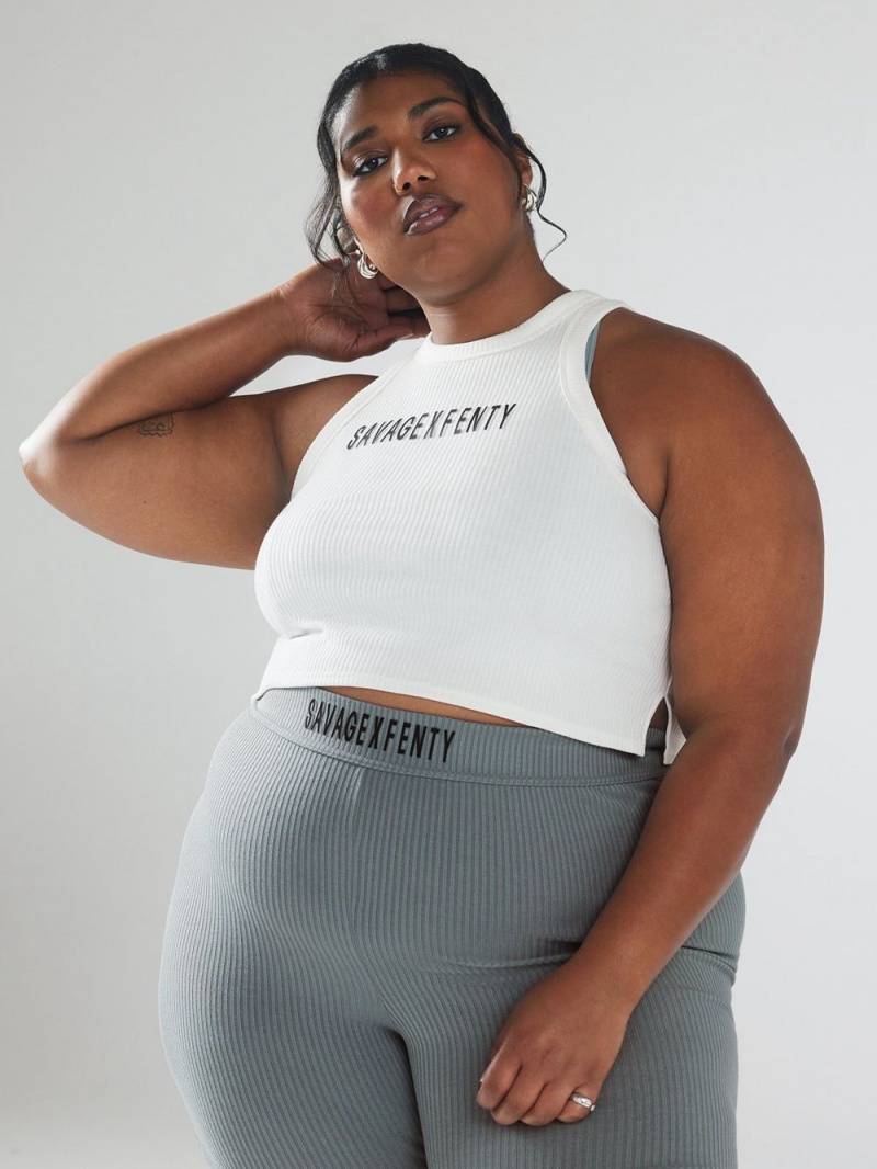 Savage X Fenty Xssential Heavy Rib Cropped Logo Hvide | GY2091457