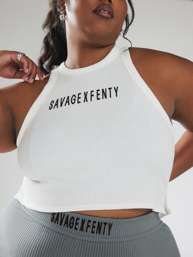 Savage X Fenty Xssential Heavy Rib Cropped Logo Hvide | GY2091457